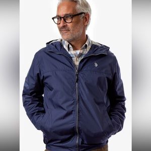 U. S. Polo Assn Windbreaker Jacket Men’s Size L Navy Blue Hooded Zip Front